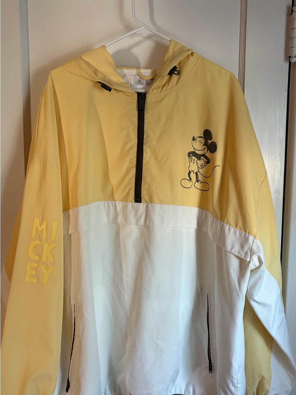 Disney Yellow & White Mickey Half-Zip Hooded Windbreaker